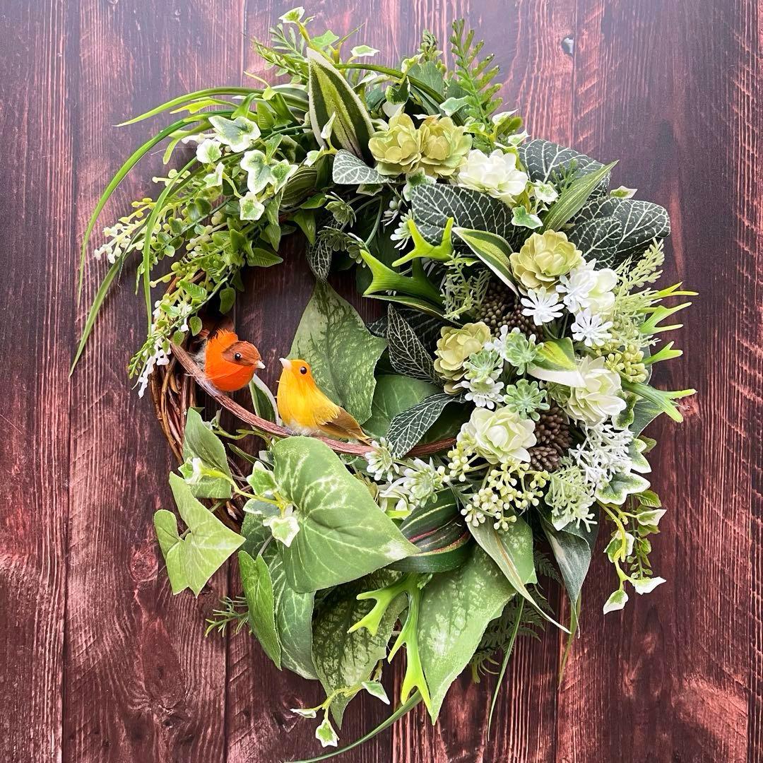 NO25_73森と小鳥のリース　アーティフィシャルフラワー　造花　玄関リース