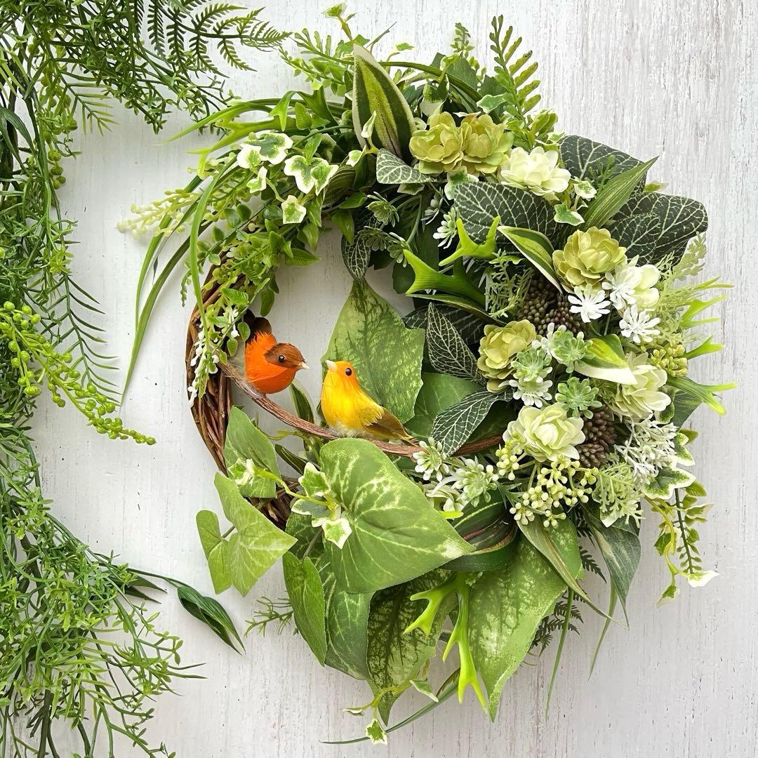 NO25_73森と小鳥のリース　アーティフィシャルフラワー　造花　玄関リース