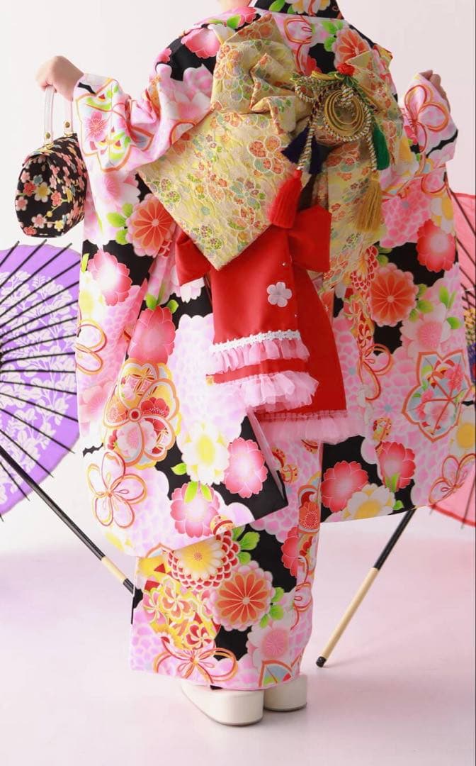 七五三用 花柄 着物 セット　式部浪漫