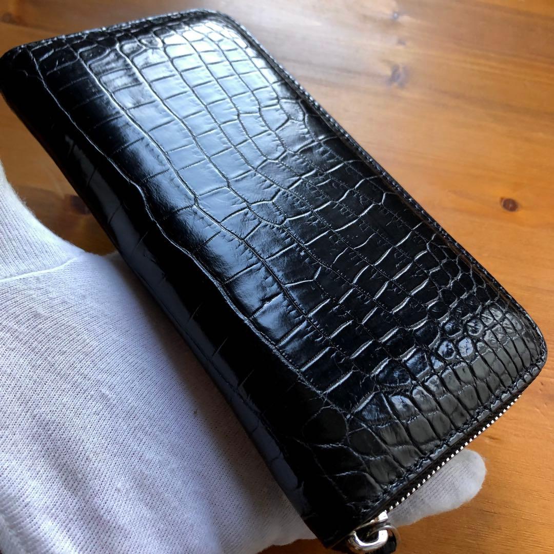【クロコ1枚革】クロコダイル 最高級長財布 サイフ メンズ ワニ革 レザー