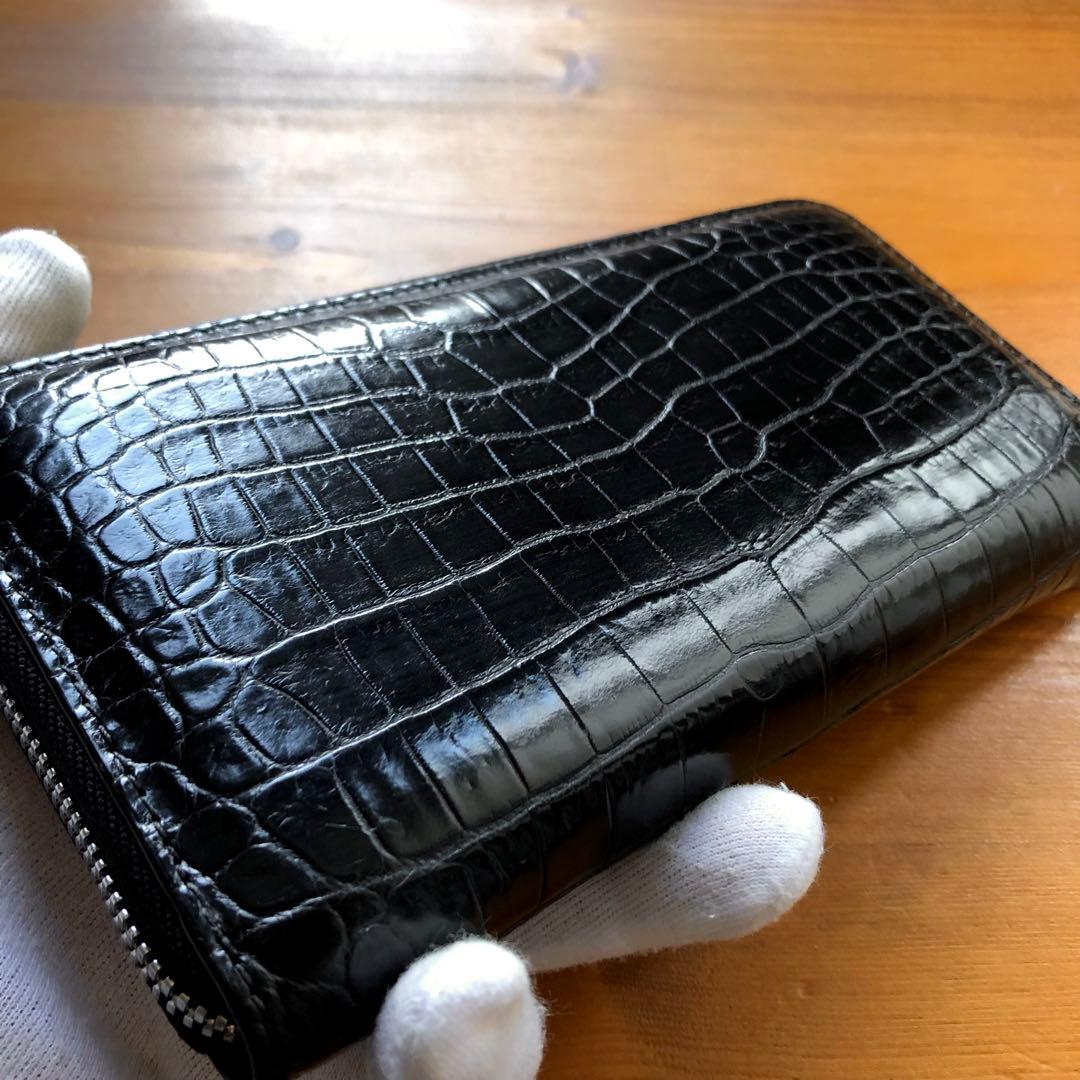 【クロコ1枚革】クロコダイル 最高級長財布 サイフ メンズ ワニ革 レザー