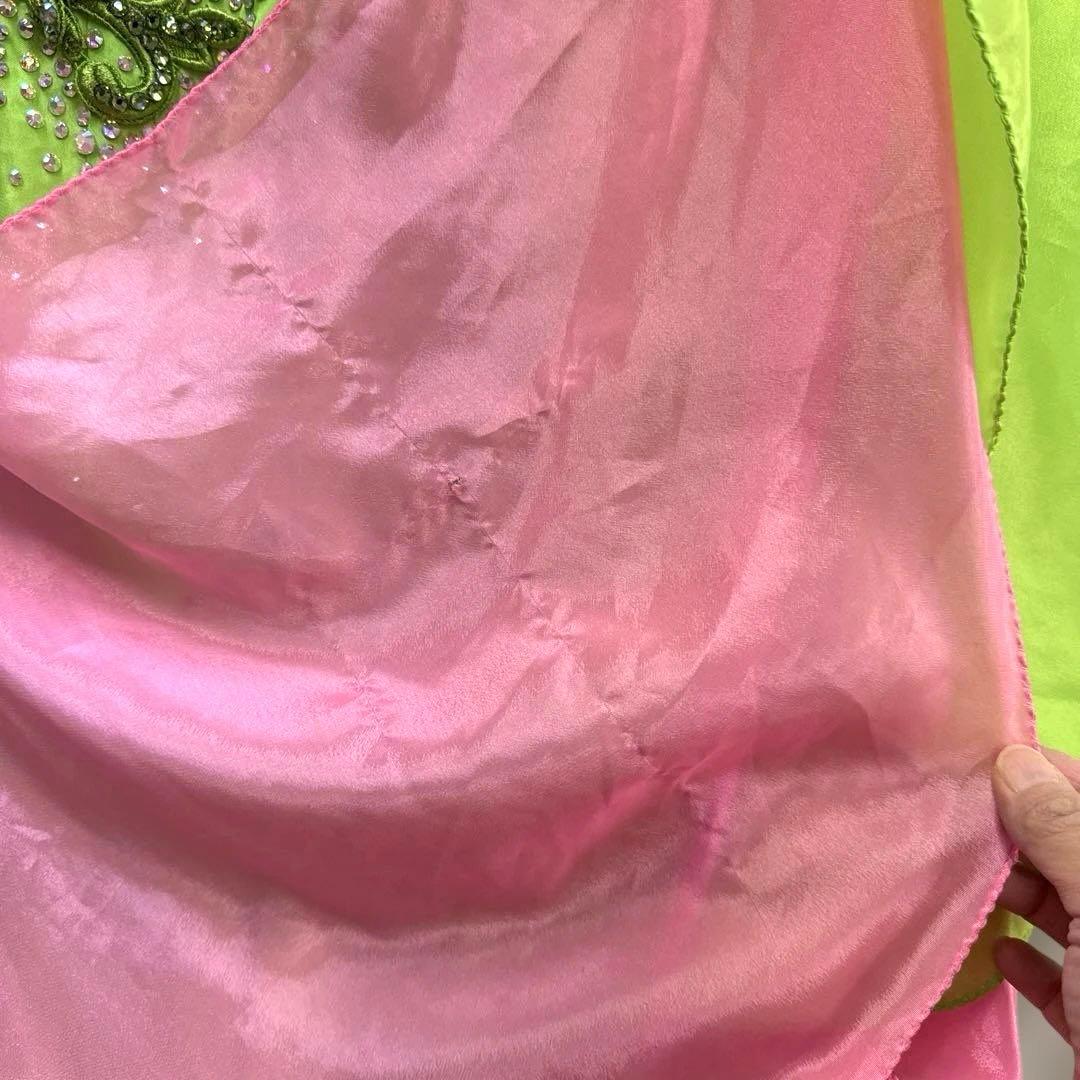 6329★S ネオングリーン ピンク スワロ スタンダードドレス 社交ダンス