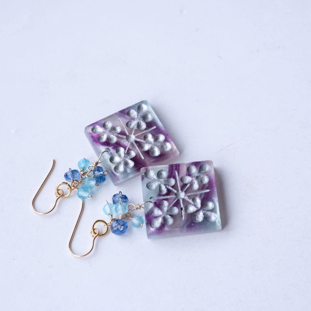 廃盤レア商品♦︎14kgfフローライトクリスマスキルトカービングピアス