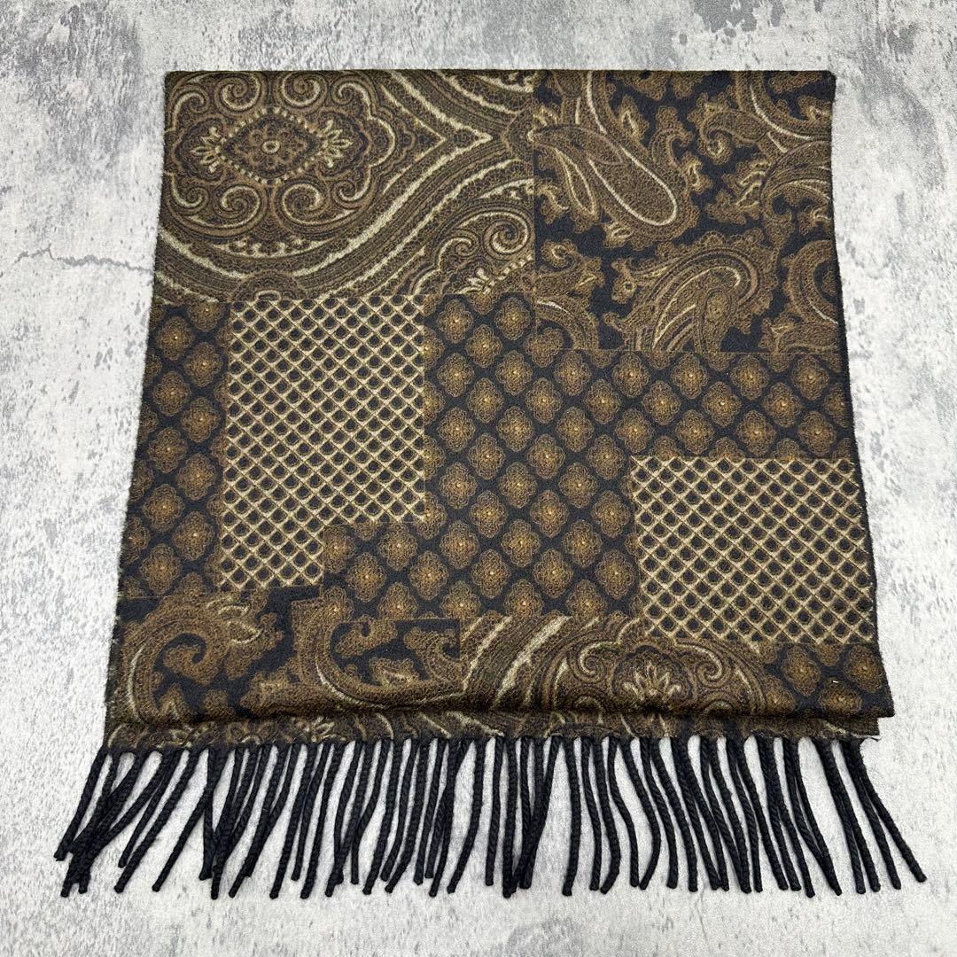 極美品 ピュアカシミヤ ロロピアーナ マフラー ペイズリー モザイク 総柄 茶色