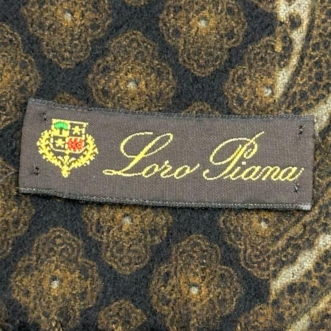 極美品 ピュアカシミヤ ロロピアーナ マフラー ペイズリー モザイク 総柄 茶色