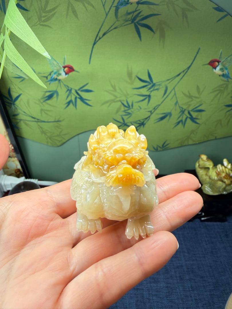 レア❣️天然無処理岫玉精工彫り、大気運⤴️大金運⤴️【吉獸】龍亀様置き物