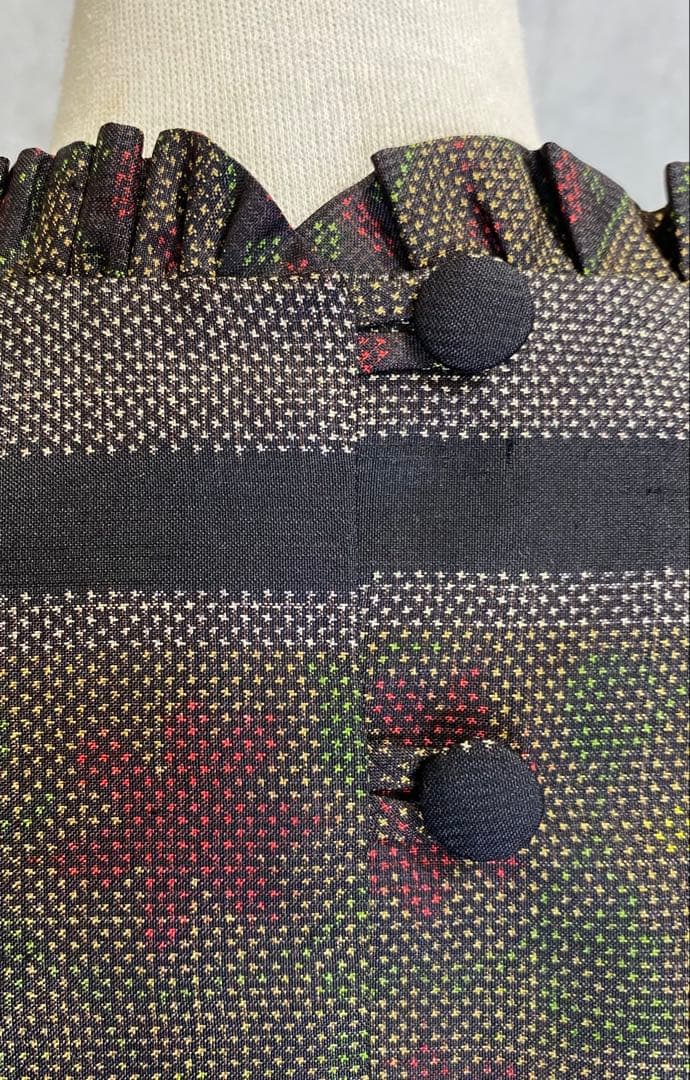 大島紬 フリル襟 ワンピース