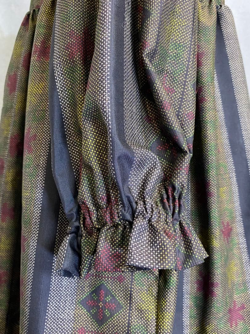 大島紬 フリル襟 ワンピース