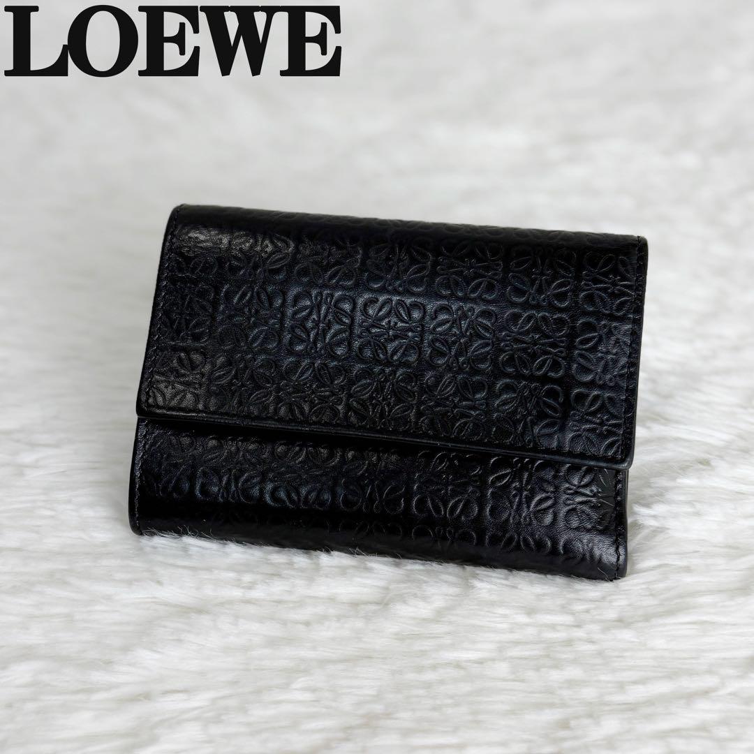 美品♡LOEWE ロエべ アナグラム リピート レザー ミニ財布 ブラック