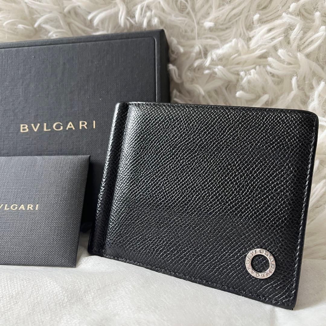 ブルガリ　マネークリップ　ブルガリマン　レザー　黒　サークルロゴ　メンズ　箱付き