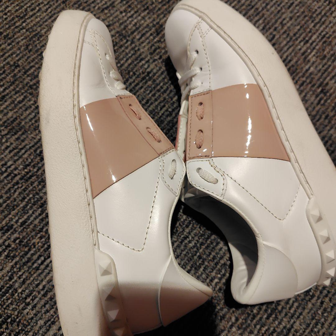 VALENTINO ヴァレンティノ オープンレザースニーカー ホワイト×ピンク