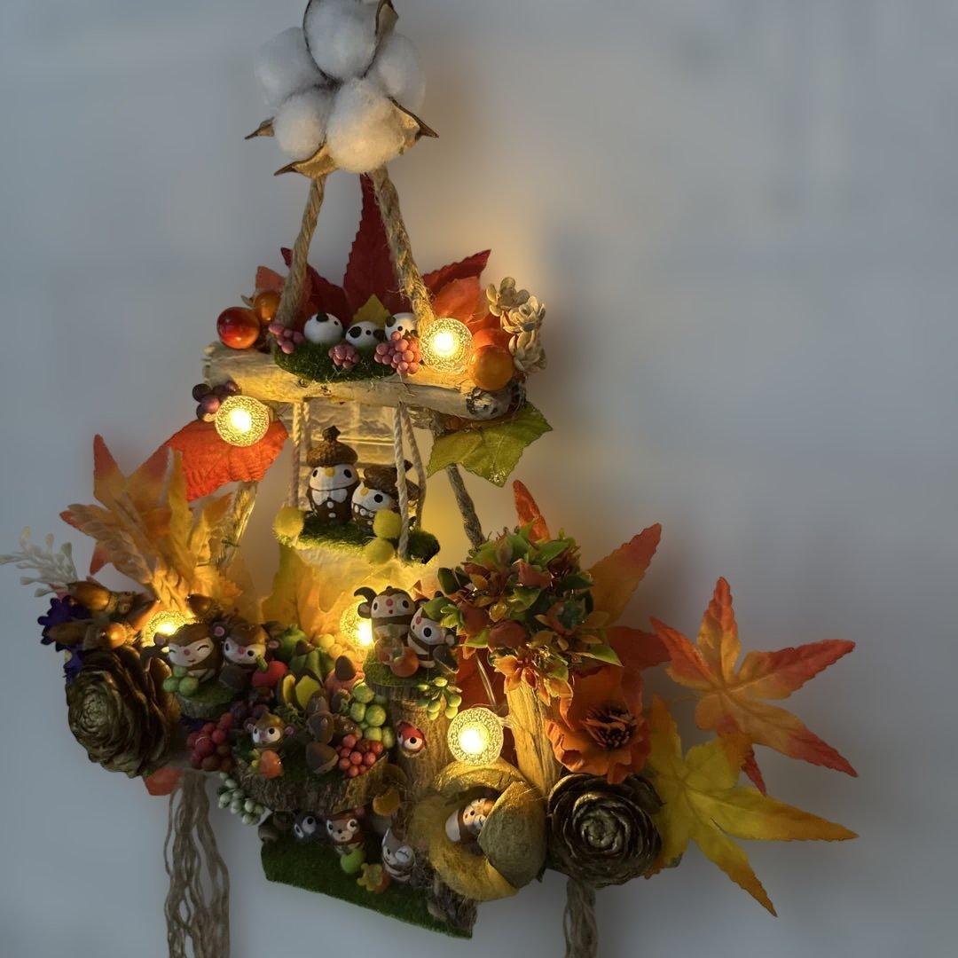 どんぐりアート♡紅葉狩りトライアングルリース＆癒しのオブジェ　２品♡