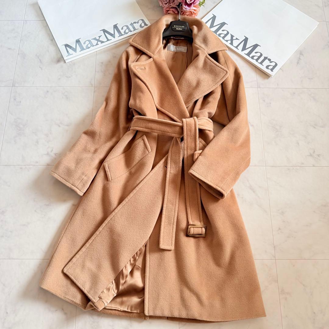 美品★マックスマーラ 銀タグ 上質バージンウール ベルテッドコート マニュエラ