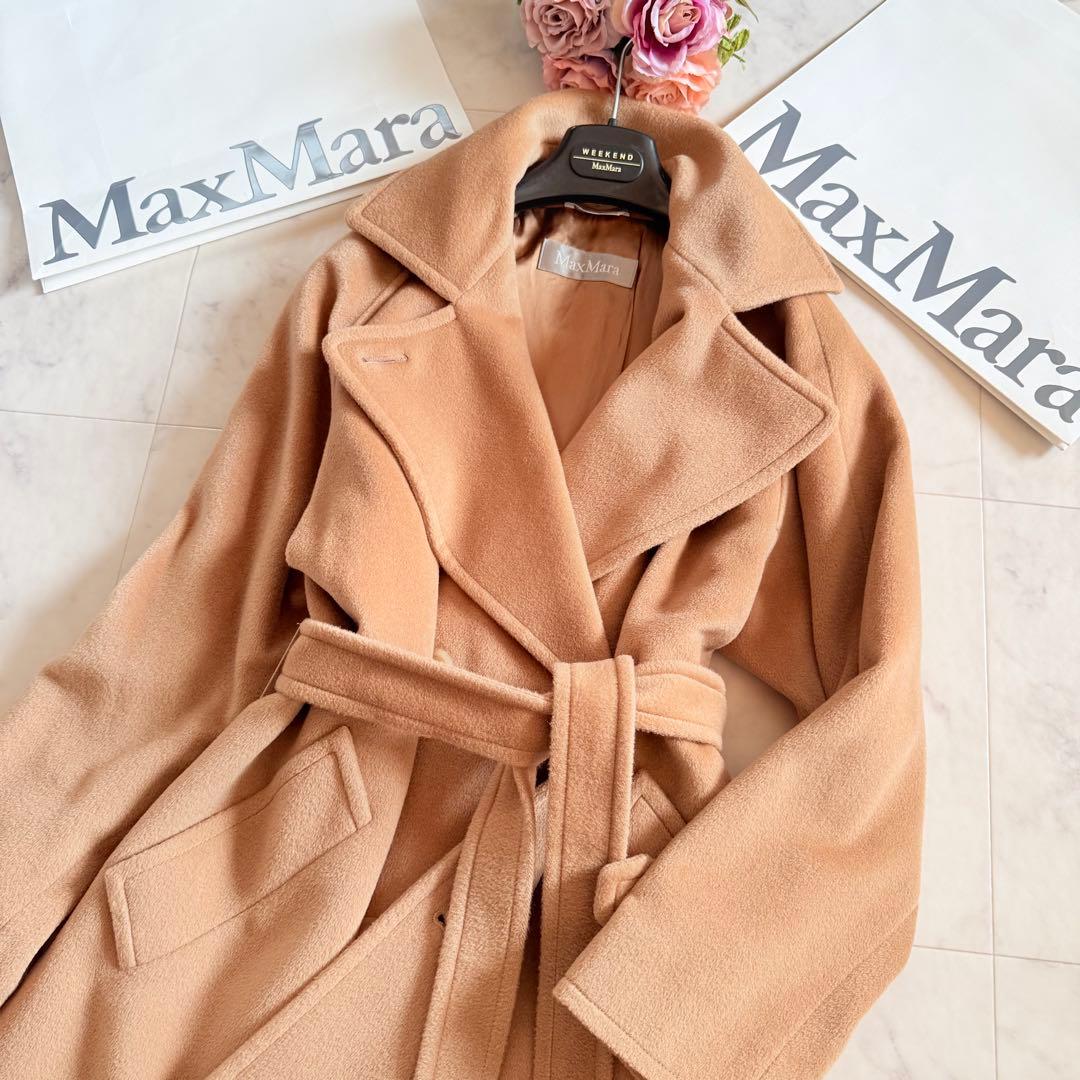 美品★マックスマーラ 銀タグ 上質バージンウール ベルテッドコート マニュエラ