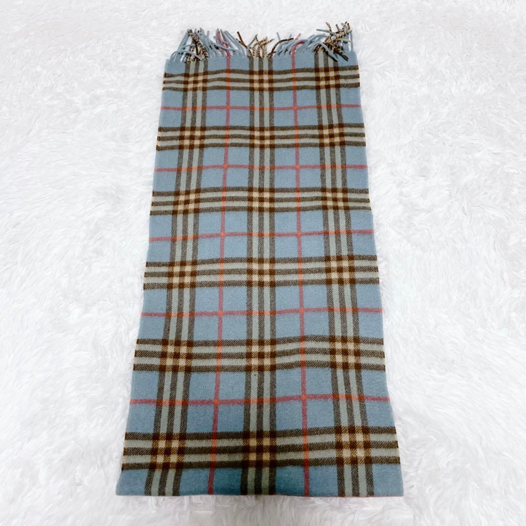 希少色 BURBERRY マフラー 水色 ノバチェック カシミヤ100%