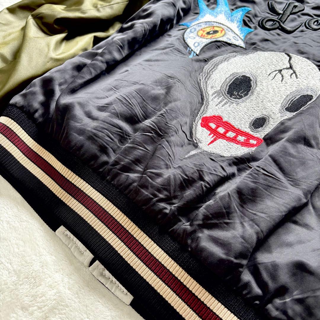 COACH コーチ スカジャン サテン 黒 刺繍 リバーシブル キルティング