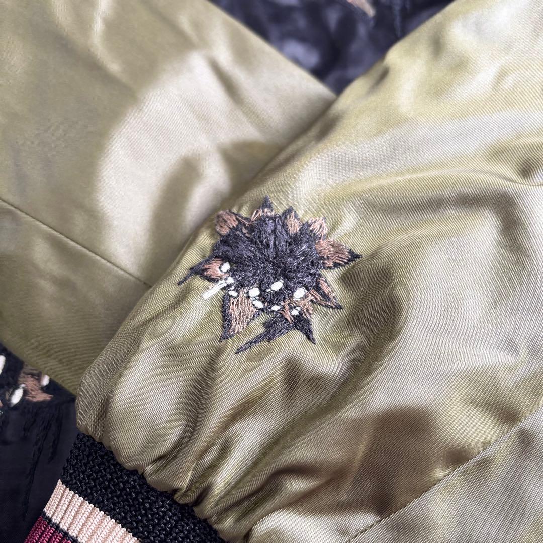 COACH コーチ スカジャン サテン 黒 刺繍 リバーシブル キルティング