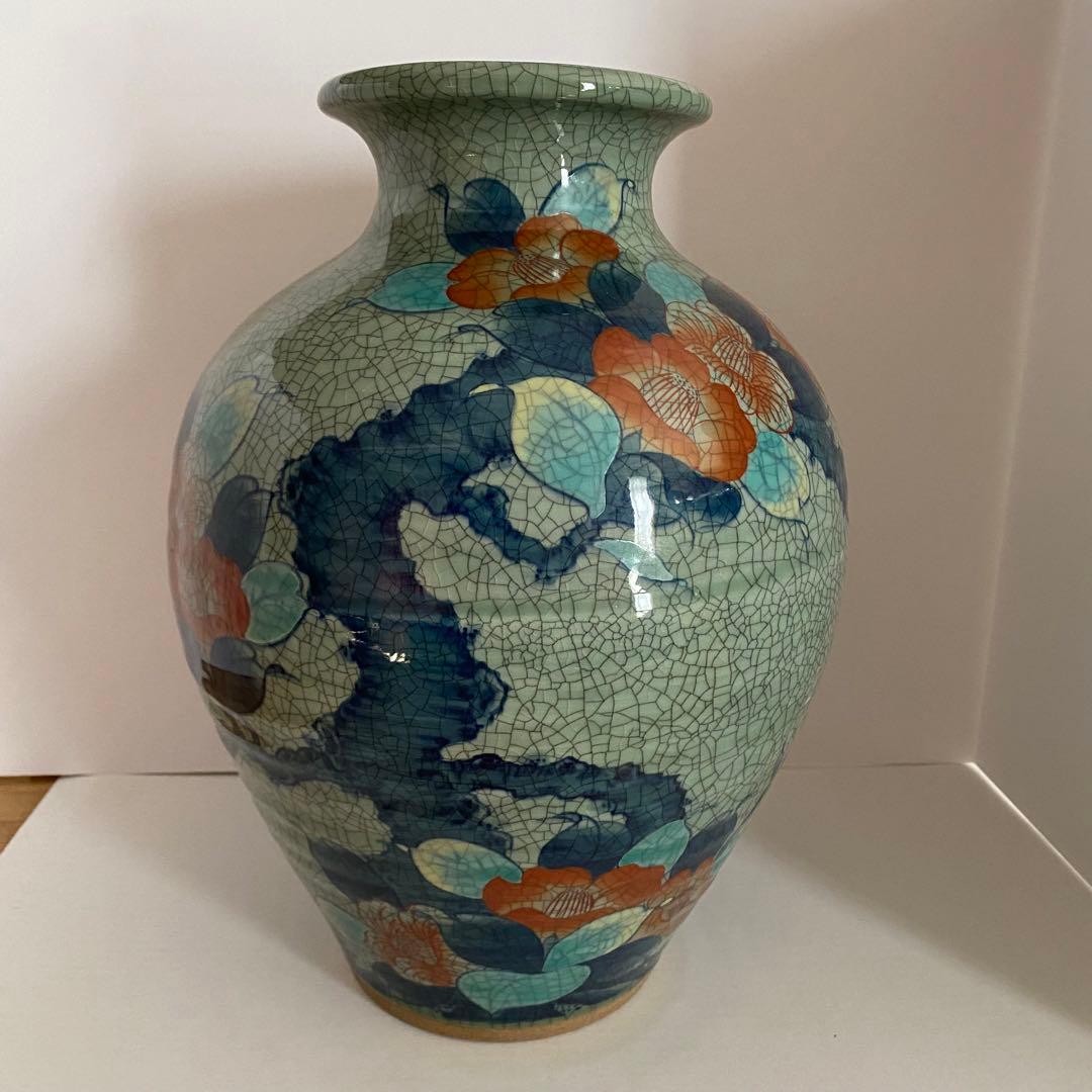 鍋島　青山作　壺　貫入　花瓶　陶器