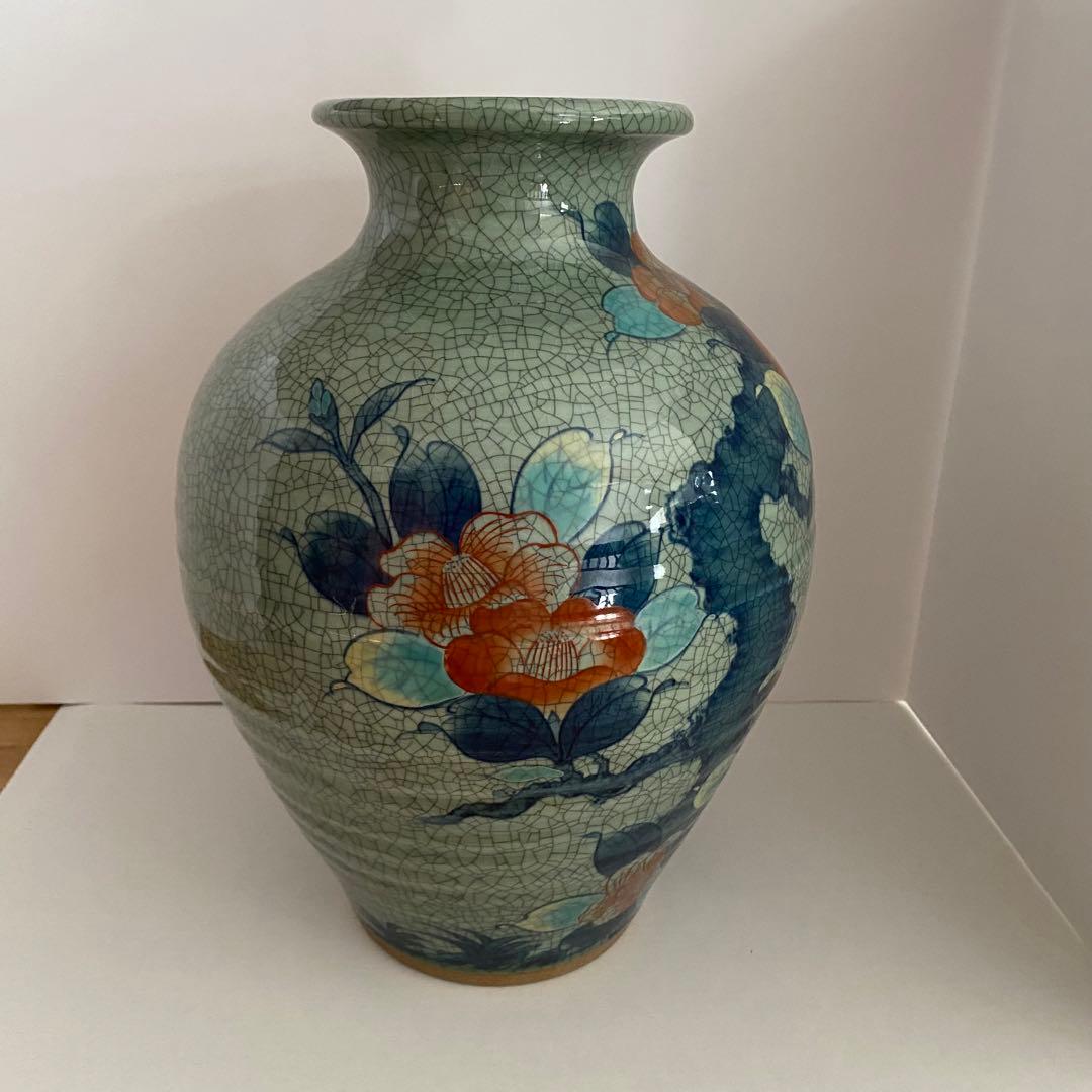 鍋島　青山作　壺　貫入　花瓶　陶器