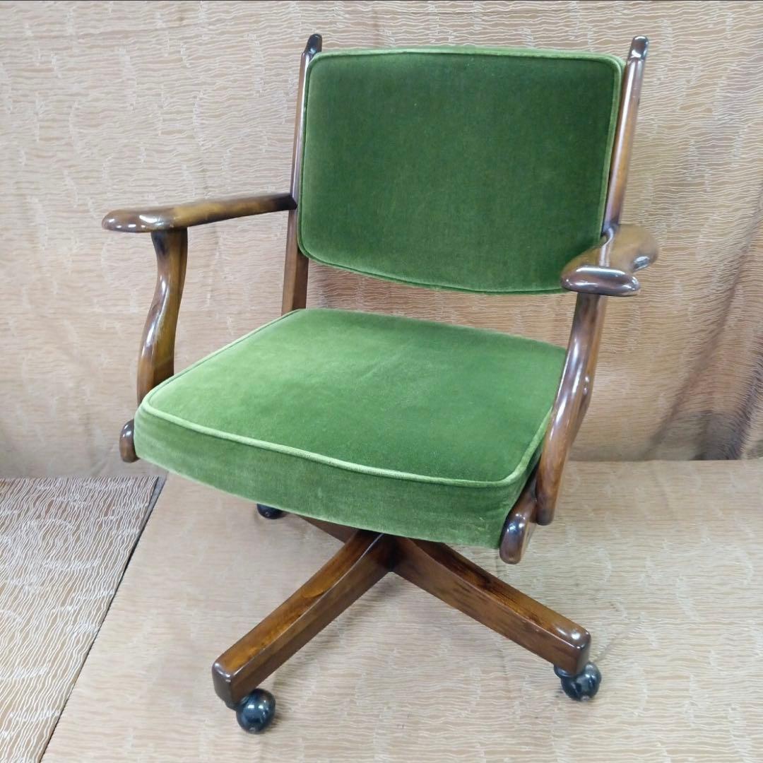 カリモク コロニアル デスクチェア　モスグリーン オールドカリモク