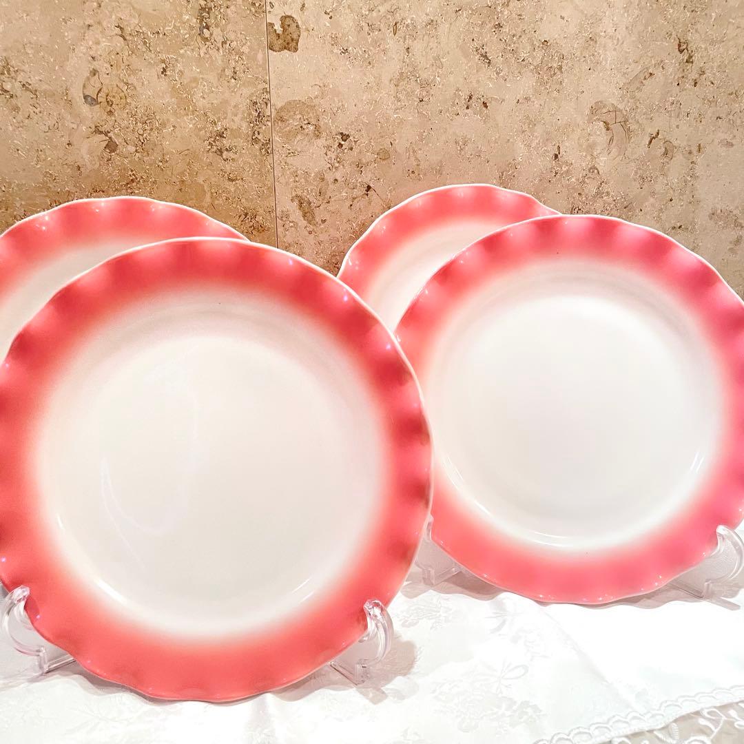 Hazel Atlasヘーゼルアトラス ピンク リップル プレート セット