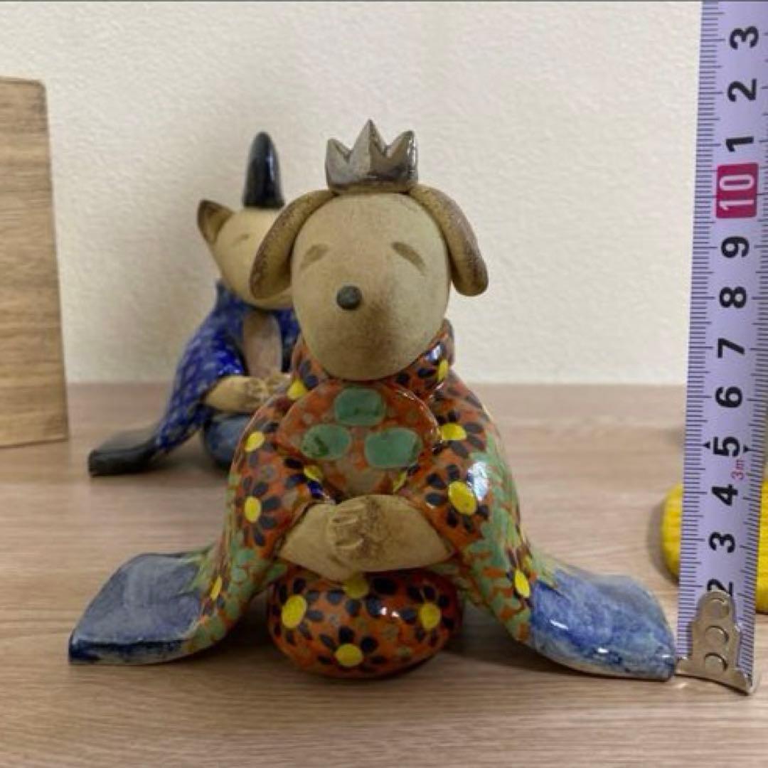 一点物　希少　益子焼　陶器雛人形 犬の嫁入り　陶器製 雛道具付