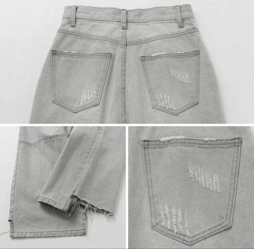 【 YENN / イエン 】 タックワイドデニムパンツ ライトグレー