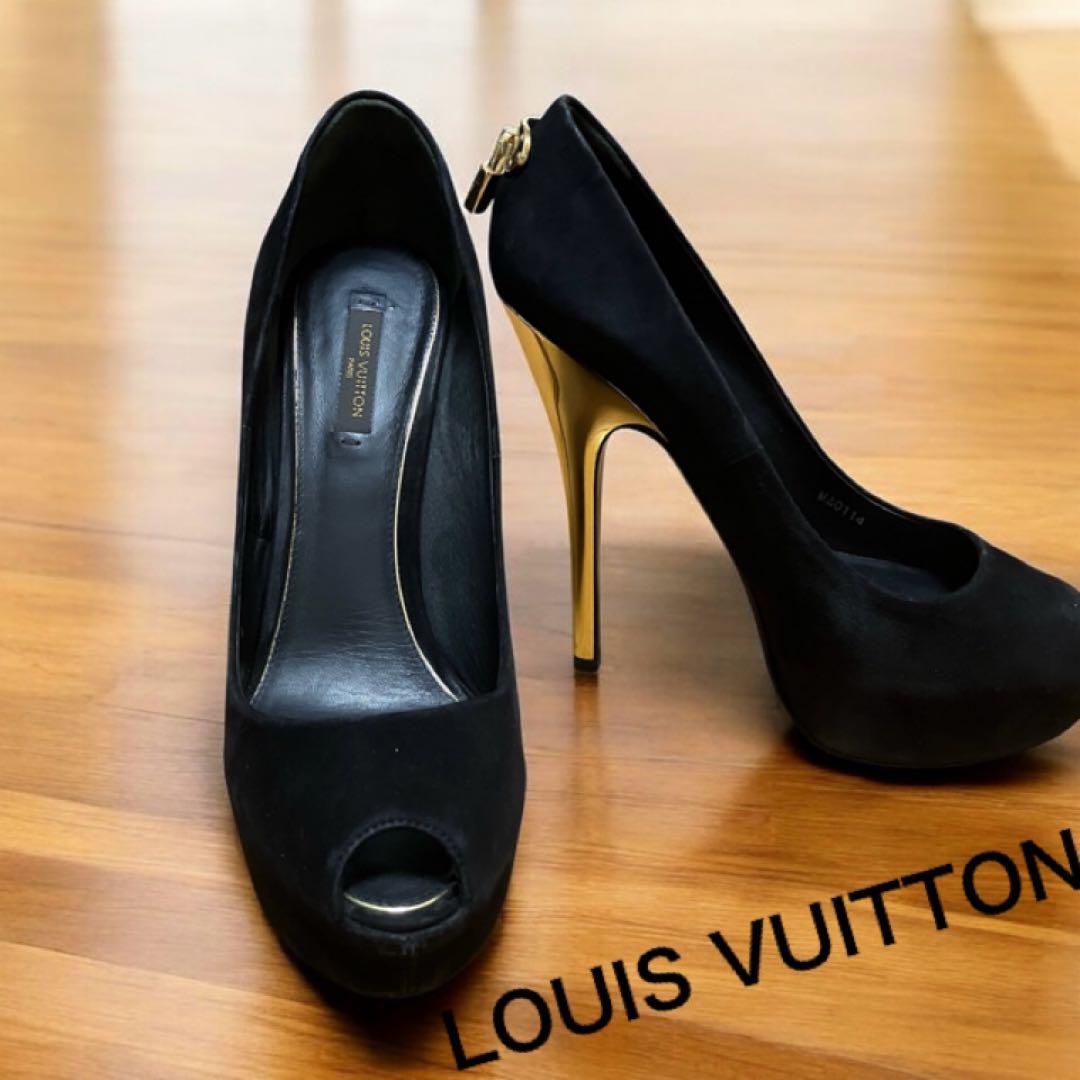 ルイヴィトン パンプス 約24.5cm ブラック スエード ゴールド　美品