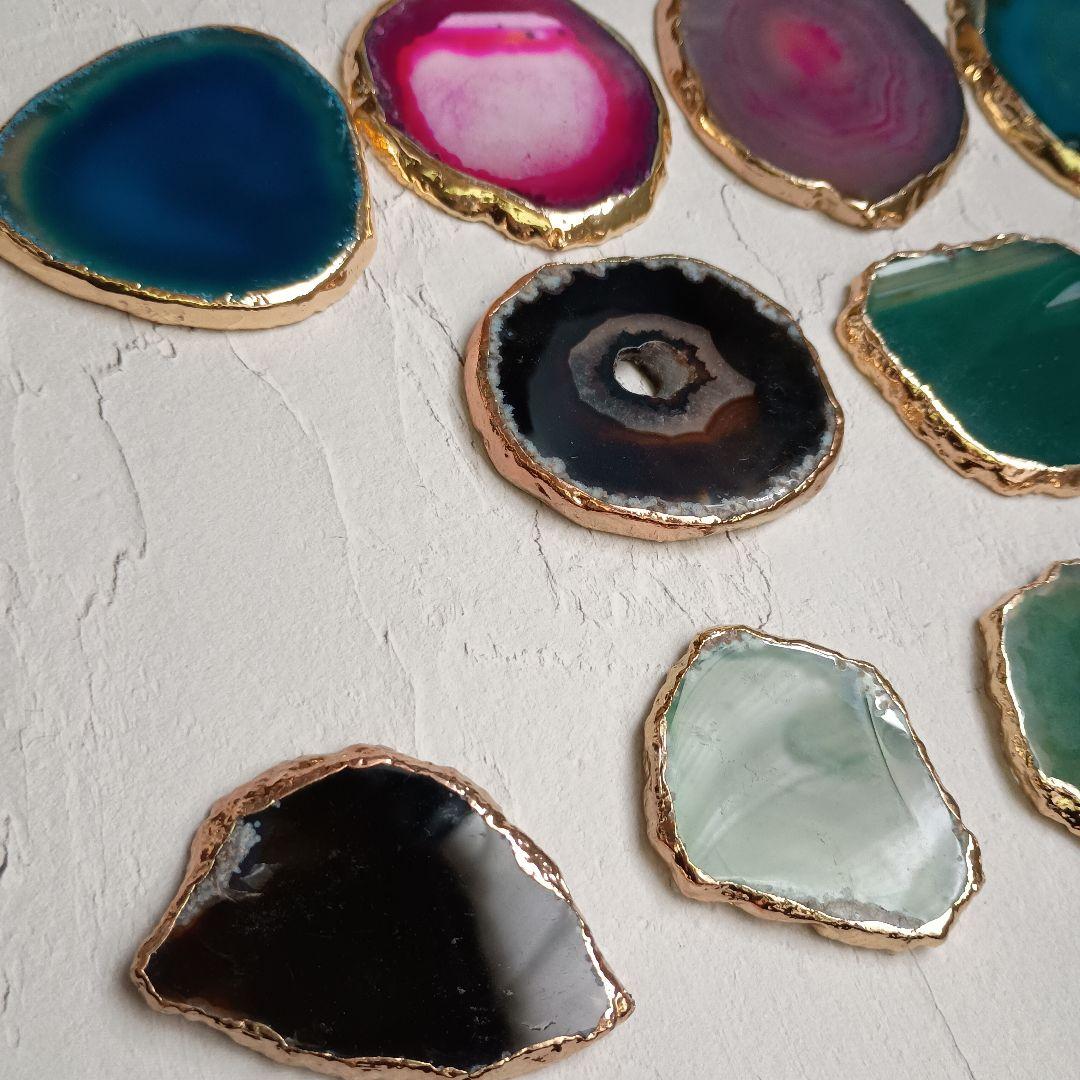 天然石瑪瑙プレート　ブルー　ピンク　ブラウン　セット　アゲート　13枚 おまとめ