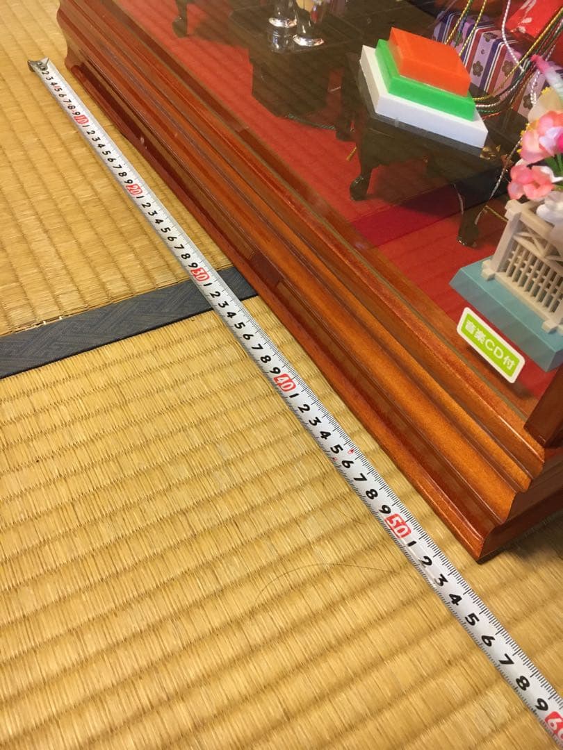 雛人形セット 桜背景 ガラスケース付き