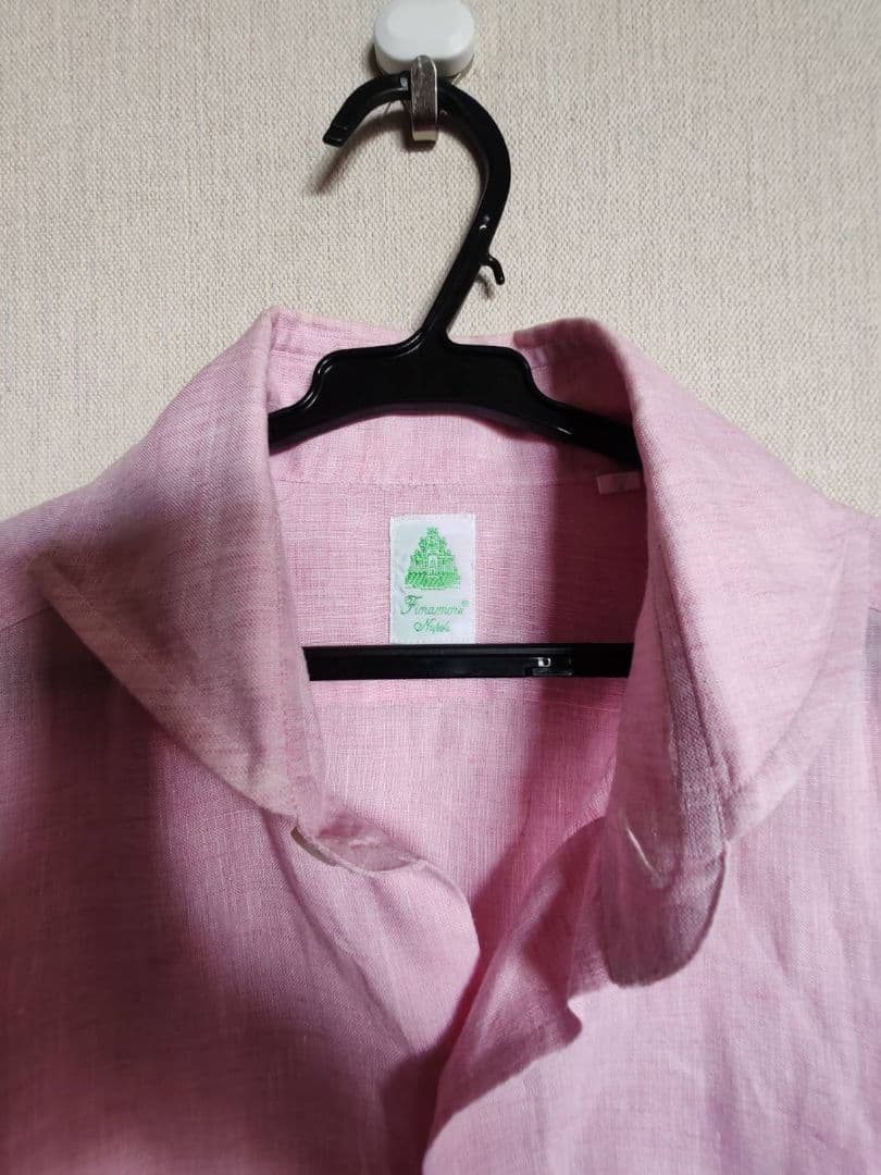 フィナモレ　 リネンシャツ　ホリゾンタルカラー　ピンク