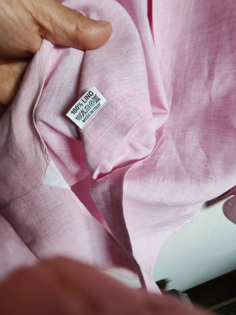 フィナモレ　 リネンシャツ　ホリゾンタルカラー　ピンク