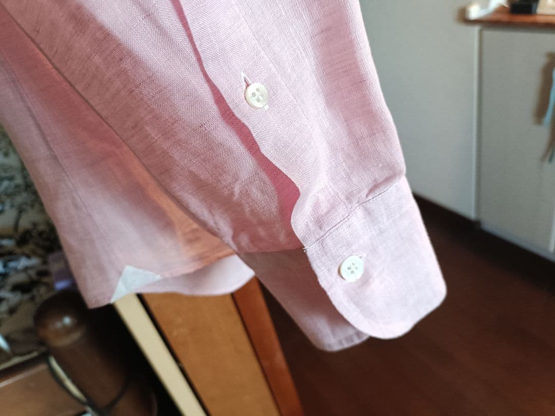 フィナモレ　 リネンシャツ　ホリゾンタルカラー　ピンク