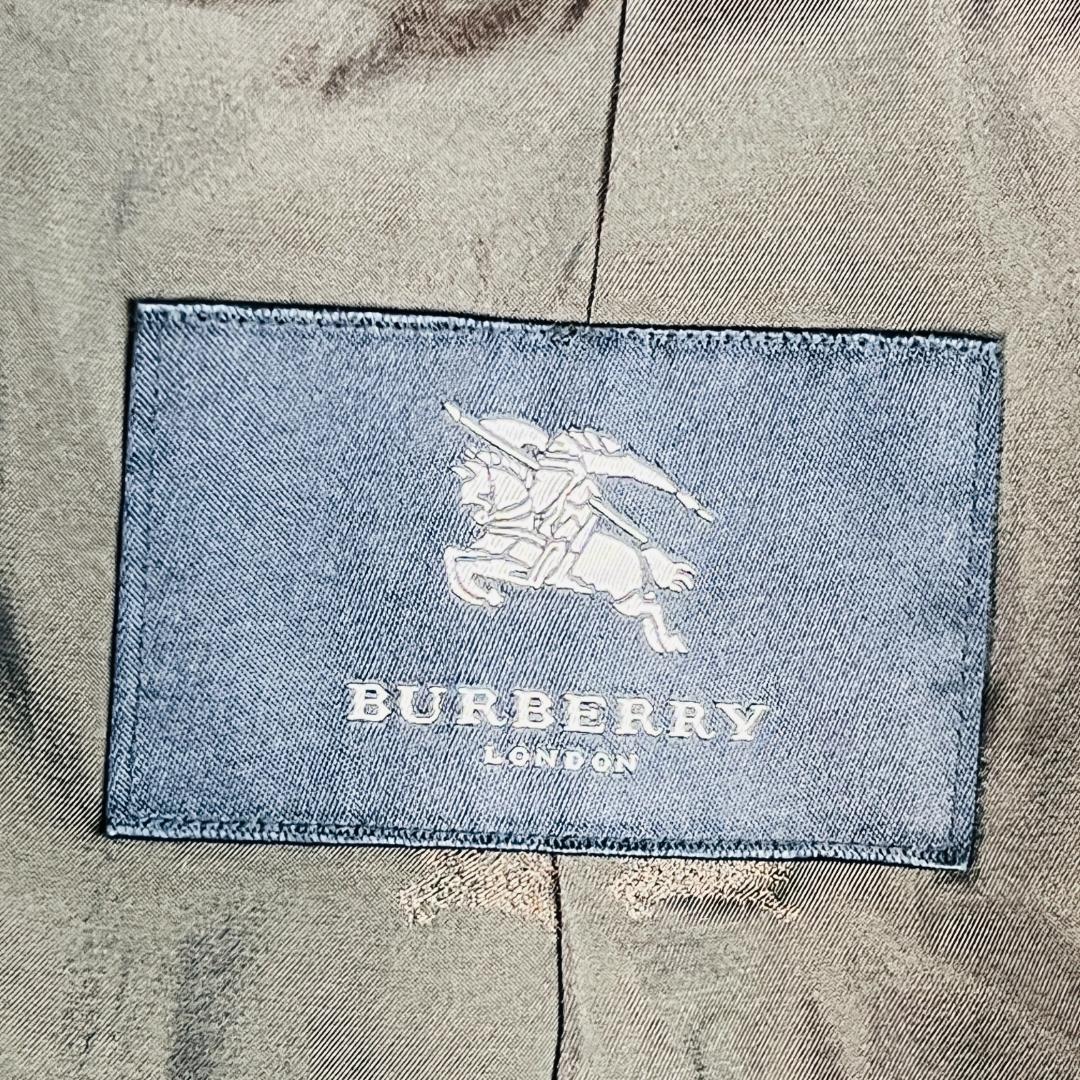 【バーバリーロンドン】ステンカラーコート　黒色　比翼　カシミヤ　裏地総柄　M～L