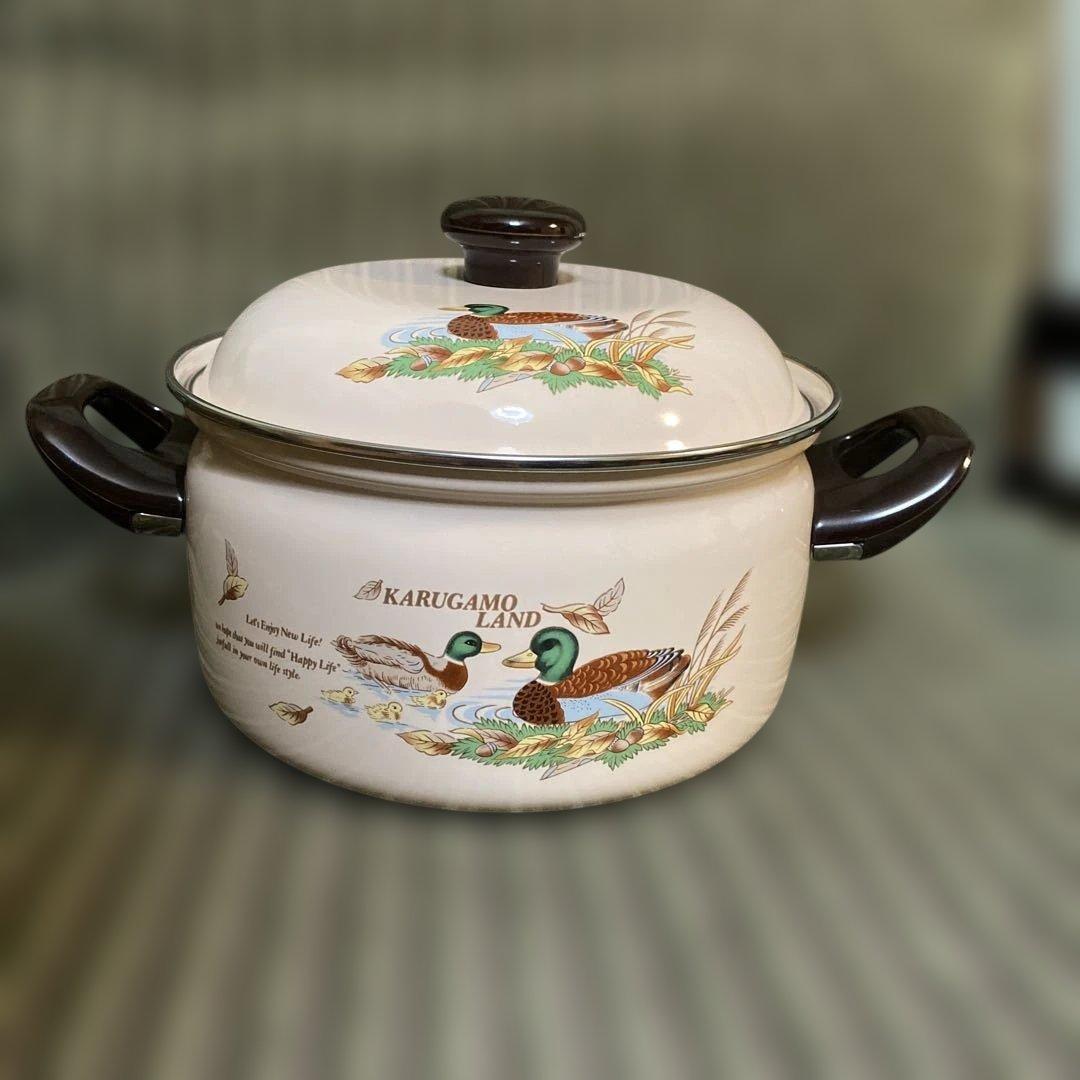 20cm 3.5ℓ KARUGAMO LAND 両手鍋 蓋付き ベージュ 鴨