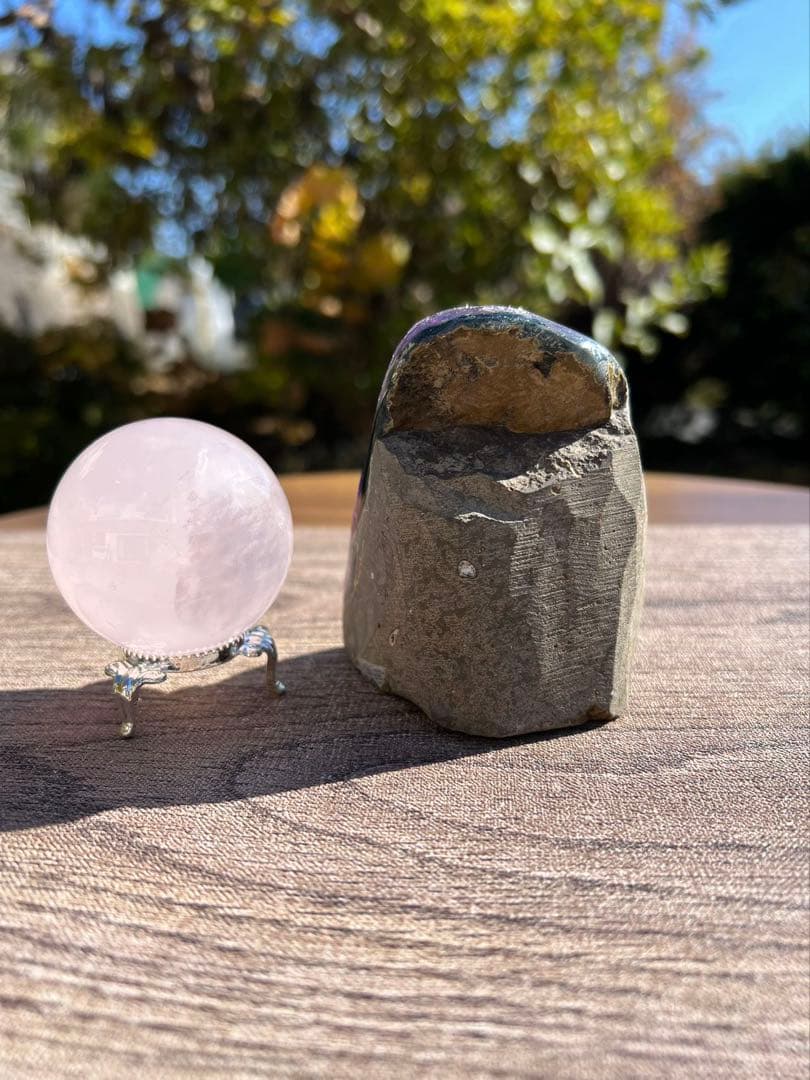 A756 アメジストクラスター　ローズクォーツ丸玉　2点セット　天然石