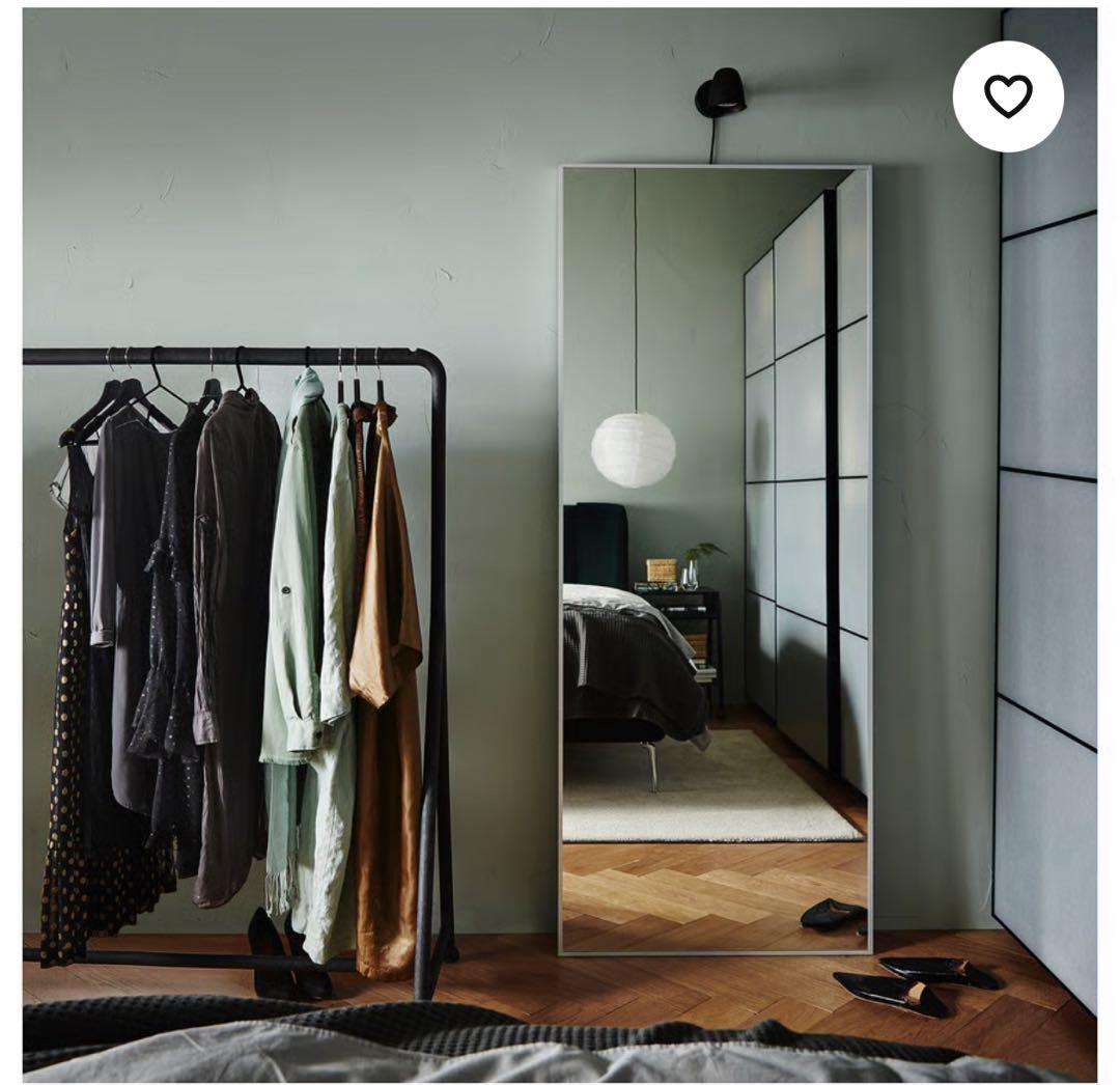 IKEAシンプルスタンドミラー 大きめ シルバー