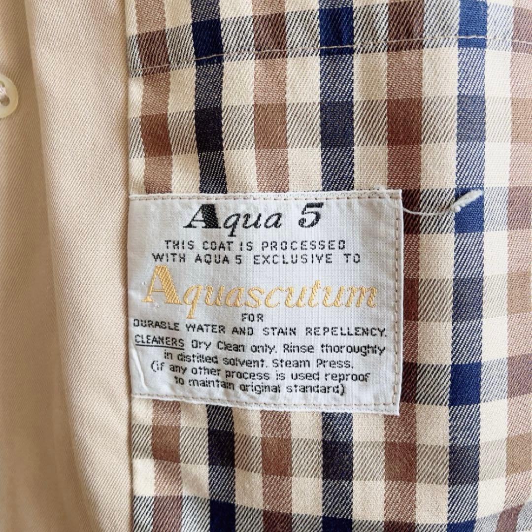 アクアスキュータム　ステンカラーコート　チェック　ロング　イギリス製　ベージュ