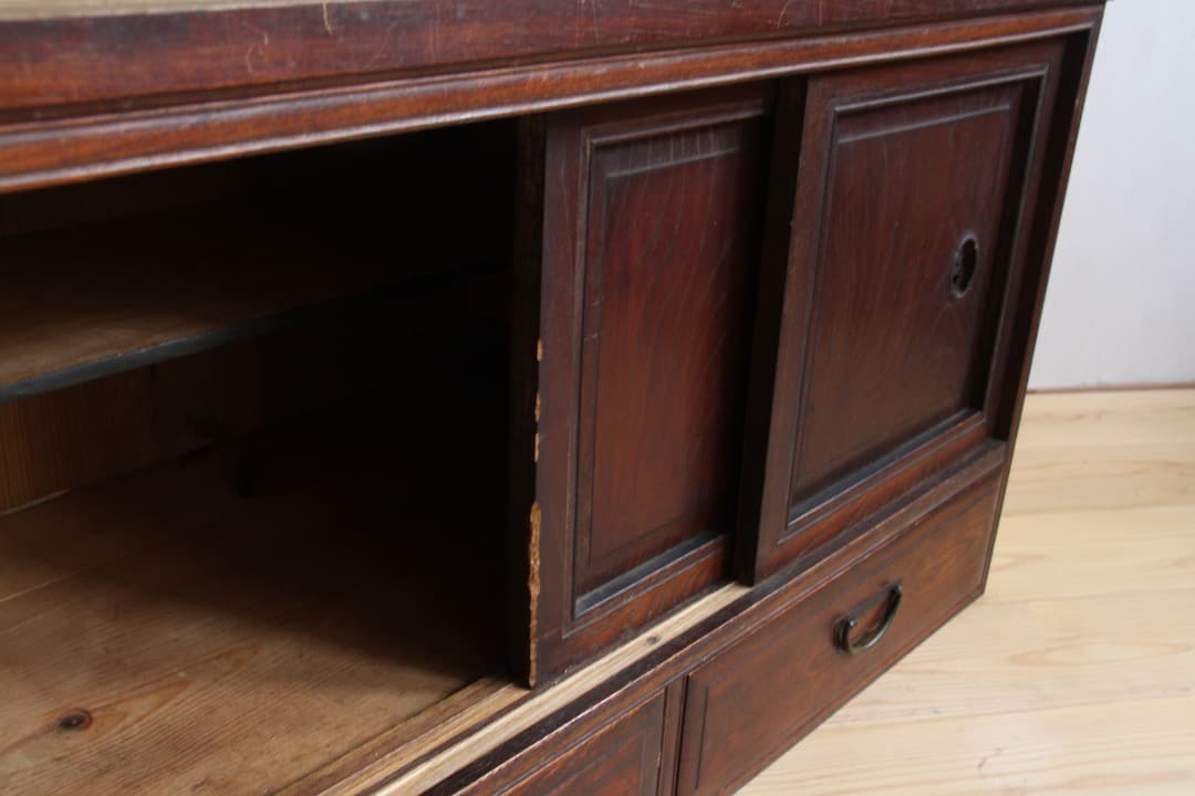 収納棚　本棚　引戸　引き出し　古道具　古家具　ビンテージ　アンティーク　レトロ