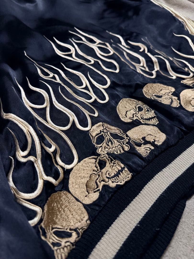 美品 ２面用 JUNK STAR スカル 火 日本限定スカジャン vintage