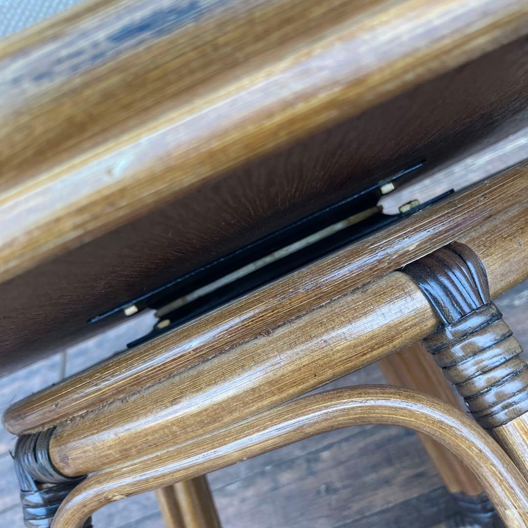 D-3 昭和レトロ 籐家具 ラタンチェア 回転椅子 イス クッション付き 古家具