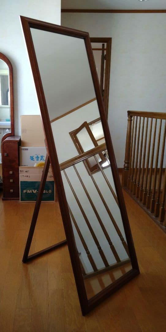【新品未使用】大型ブラウンスタンドミラー　姿見全身　スタンド＆固定ひも　ヤマソロ