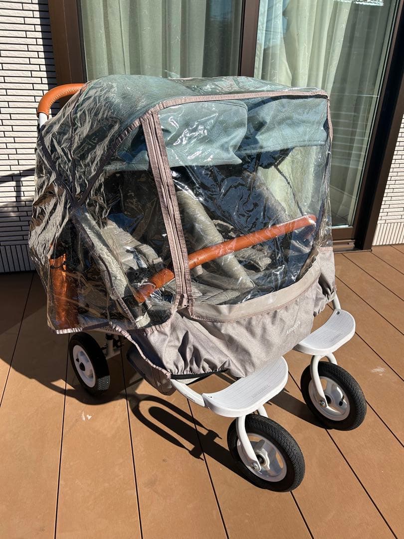 エアバギー ココダブルフロムバース　グリーン　双子年子ベビーカー　付属品あり