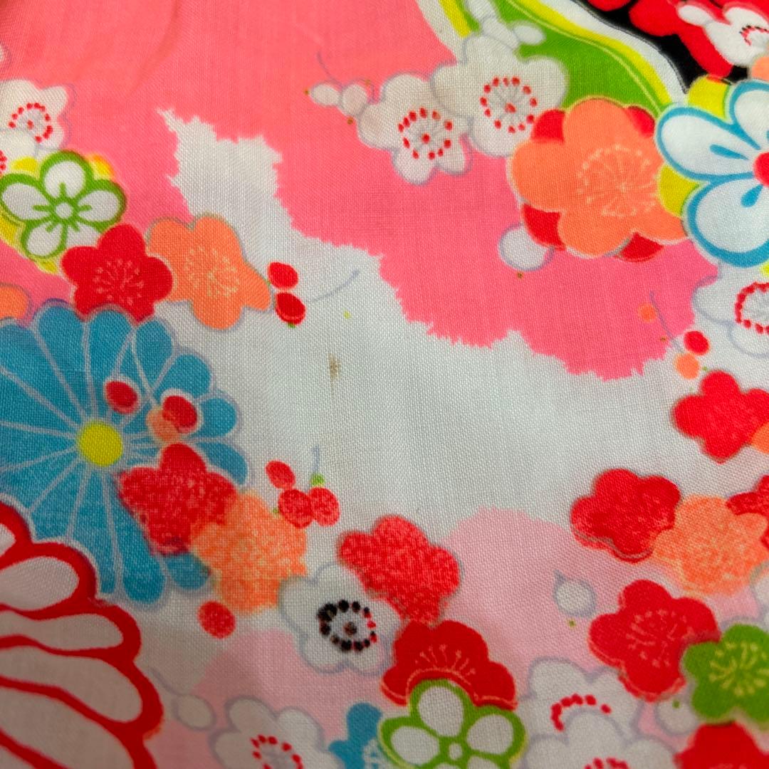 【りあ♡】アンティーク　着物　被布エプロン　友禅染風車　浴衣　帯　セット