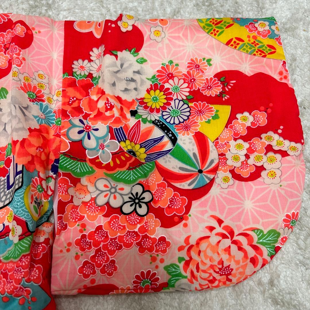 【りあ♡】アンティーク　着物　被布エプロン　友禅染風車　浴衣　帯　セット