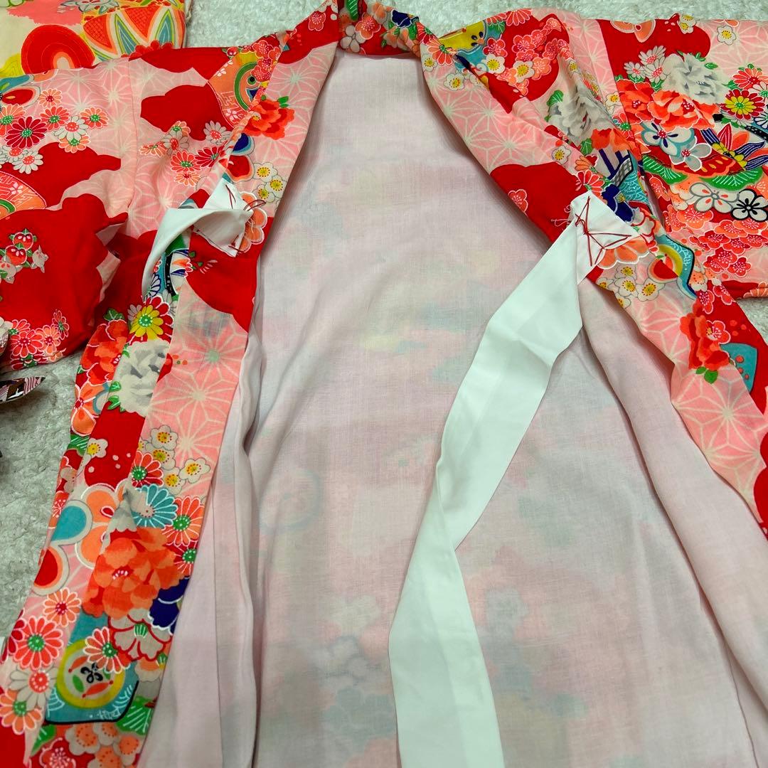【りあ♡】アンティーク　着物　被布エプロン　友禅染風車　浴衣　帯　セット