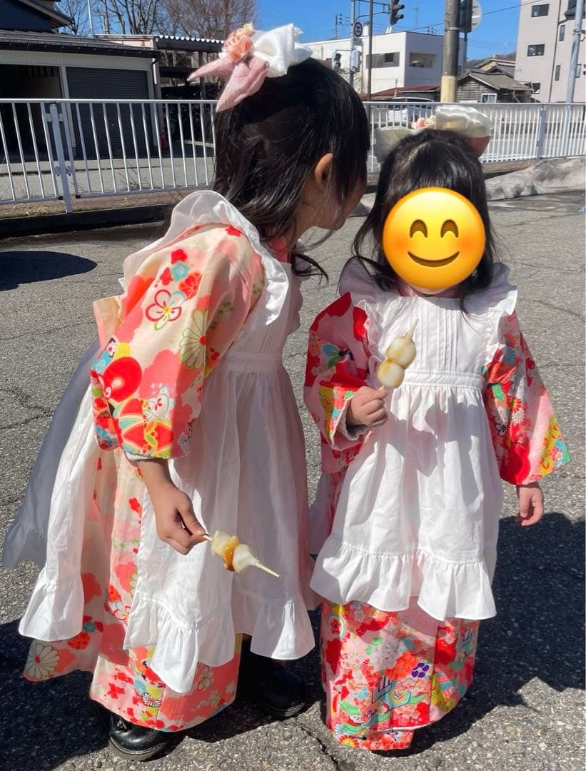 【りあ♡】アンティーク　着物　被布エプロン　友禅染風車　浴衣　帯　セット