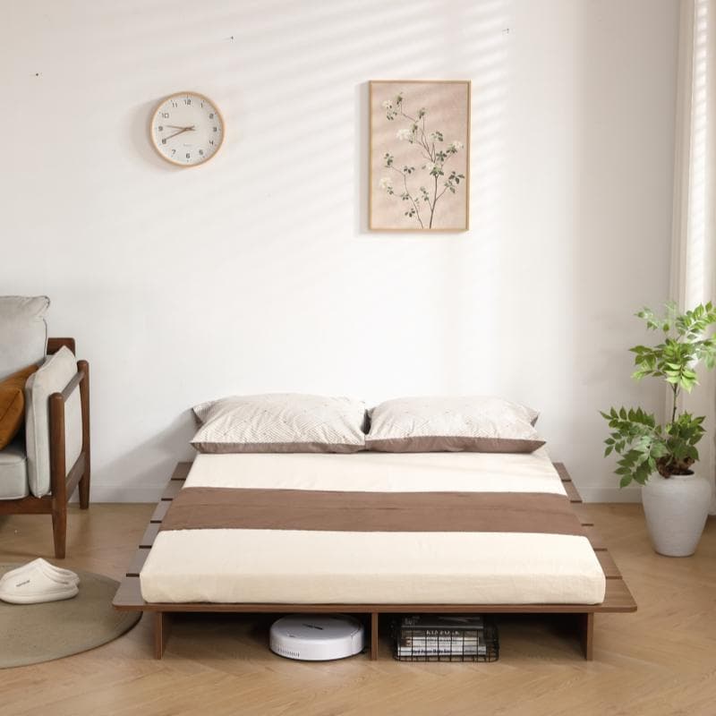 【幅100cm】ベッド　脚付き　木目調　コンパクト　BROWN