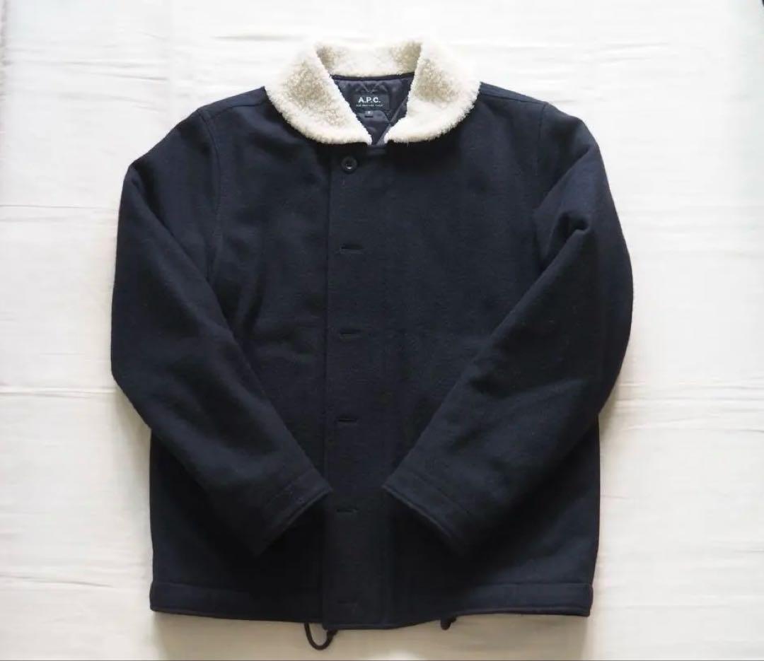 A.P.C. ネイビー ウールボア襟ジャケット
