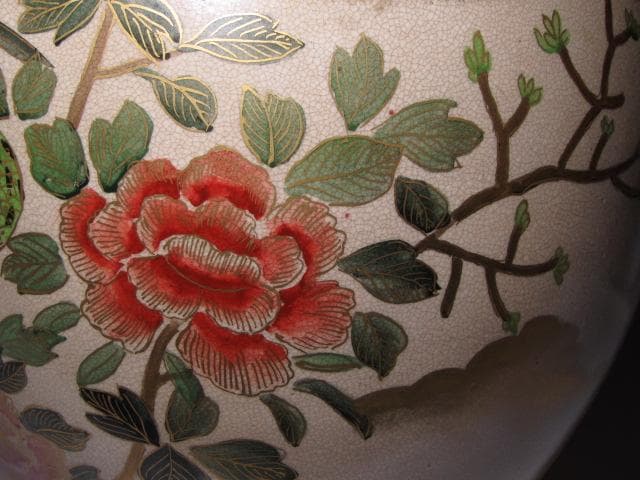 野々村仁清 四季花に雉 大壷（花器）全高33㎝ 飾り映えのする名品 k558